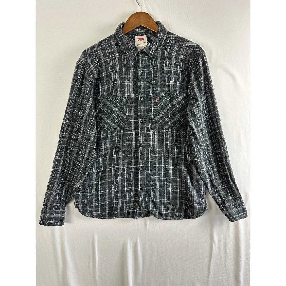 Levi's Button Up Men's Large Flannel Shirt Plaid Long‎ Sleeve Pockets
